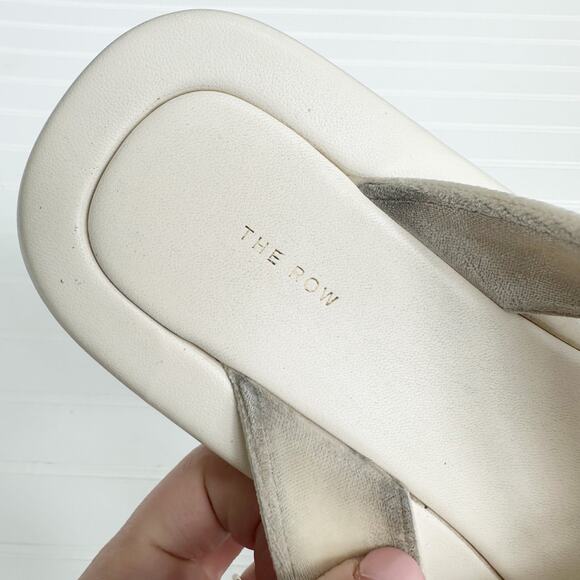 The Row White Ginza Platform Sandals Leather & Velvet Strap Size 37 - Picture 5 of 12